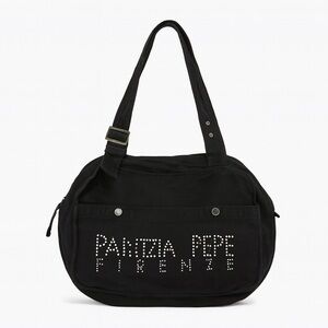 Black Velvet Shoulder Bag with Text Design